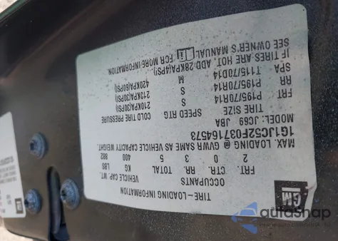 2003 Chevrolet Cavalier z USA, uszkodzony, nr VIN 1G1JC52F037164573